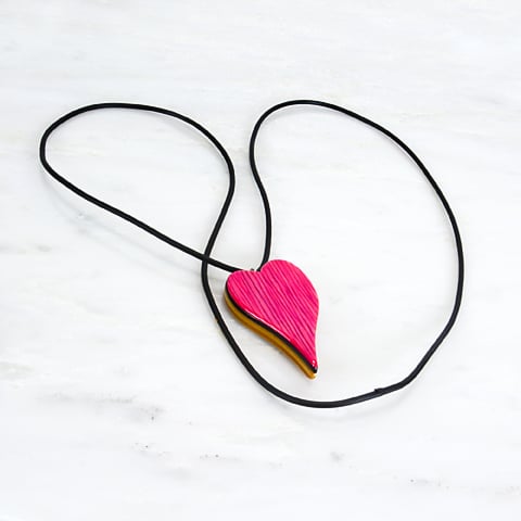 Image of Pink and Red Heart Reversible Wooden Necklace, Wood Charm Pendant, Minimalist Jewelry, Unique Gift
