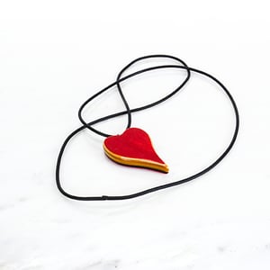 Image of Pink and Red Heart Reversible Wooden Necklace, Wood Charm Pendant, Minimalist Jewelry, Unique Gift