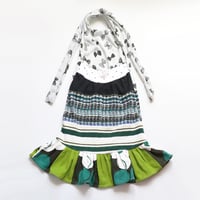 Image 5 of bows vintage fabric 8/10 halter dress sundress green black and white courtneycourtney