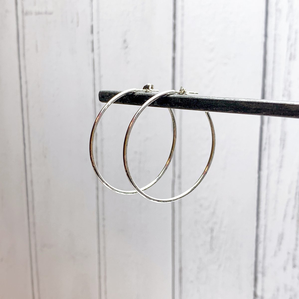 Image of Large hammered silver hoops 