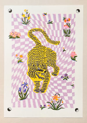 Image of TIGER FLOWERS CHECKERBOARD - A4 riso print