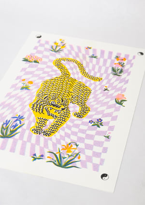 Image of TIGER FLOWERS CHECKERBOARD - A4 riso print