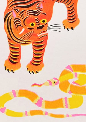 Image of TIGER & SNAKES FLOWERS white - A4 riso print