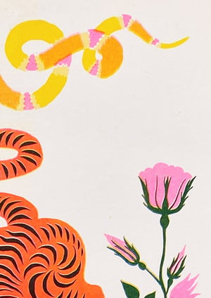 Image of TIGER & SNAKES FLOWERS white - A4 riso print