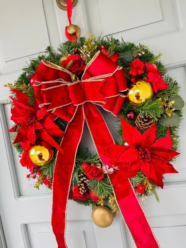 Image of 55cm Big Red Bow Large Poinsettias 