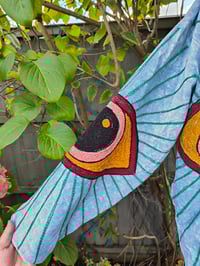 Image 5 of Wanderlust - Velvet evil eye protection jacket - Grey /light blue 6-12 uk