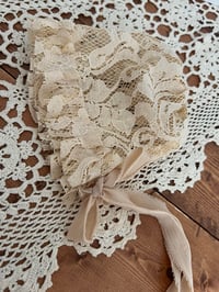 Image 3 of Antique Beige Lace Newborn Bonnet