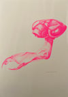 Head of a dragonfly larva riso print, fluor pink/creme
