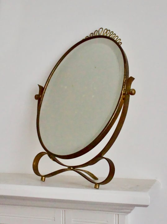 Image of Brass Table Mirror with Distressed Plate, Style of Gio Ponti, Italy