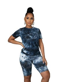 Image 1 of Women's 2 Piece Shorts Set Casual Tie Dye Print T-Shirt Shorts Set