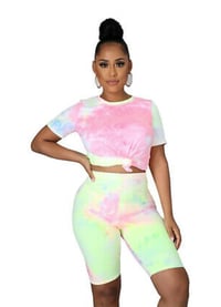 Image 1 of Women's 2 Piece Shorts Set Casual Pastel Tie Dye Print T-Shirt Shorts Set
