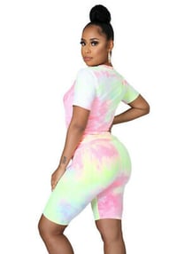 Image 2 of Women's 2 Piece Shorts Set Casual Pastel Tie Dye Print T-Shirt Shorts Set