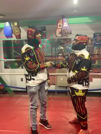 Image 2 of BossFitted White Black & Red All Over Print Unisex Hoodie