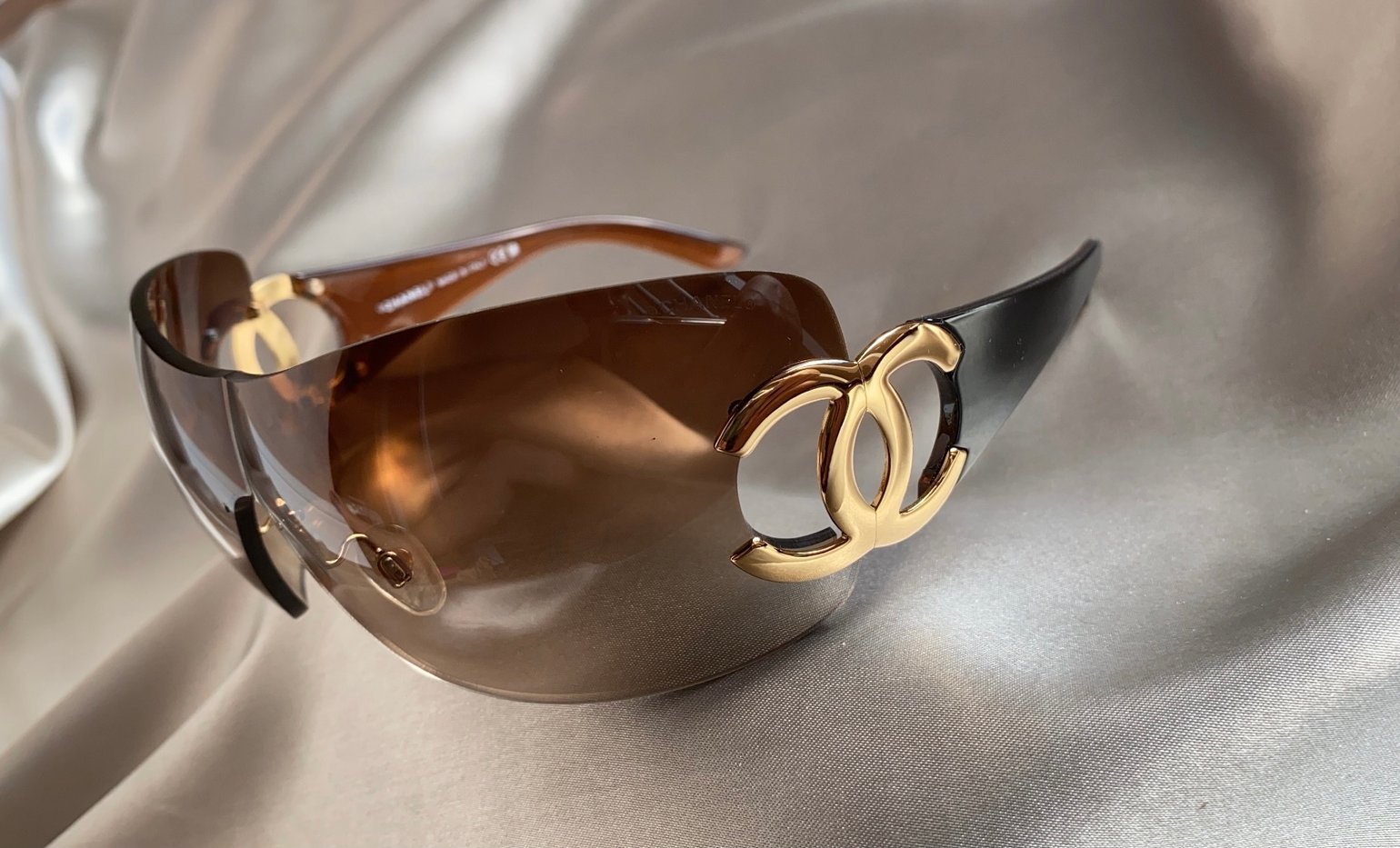 Chanel Brown and Gold Logo Sunglasses