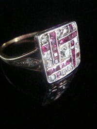 Image 2 of Art Deco 18ct platinum natural ruby and diamond checkboard cluster ring
