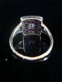 Image 3 of Art Deco 18ct platinum natural ruby and diamond checkboard cluster ring