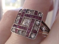 Image 5 of Art Deco 18ct platinum natural ruby and diamond checkboard cluster ring