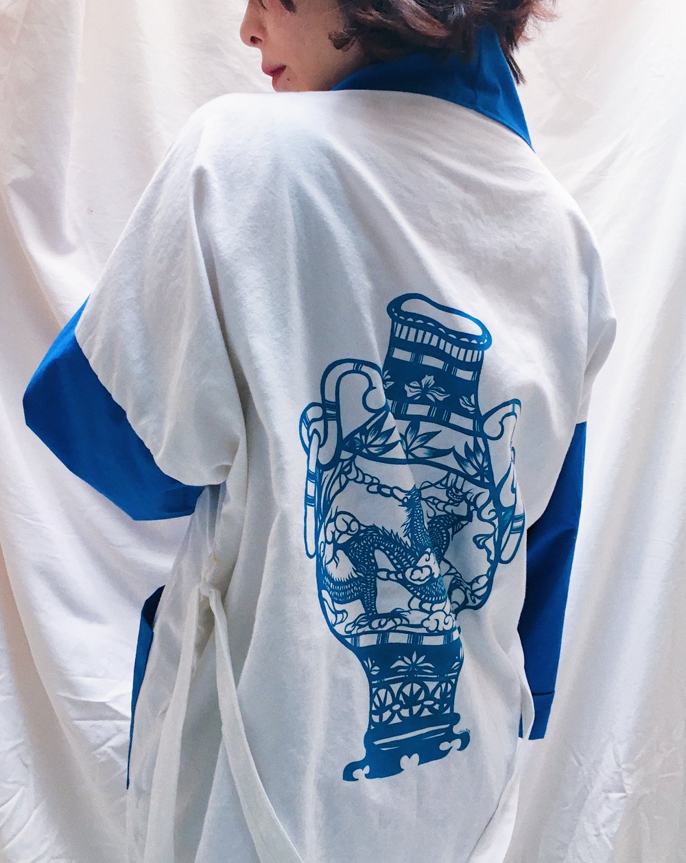 Image of Hand Painted Kimono — Blue Dragon Vase
