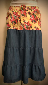 Image 2 of Floral hippie boho jean skirt
