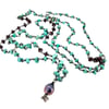 Kingman turquoise and garnet mala necklace
