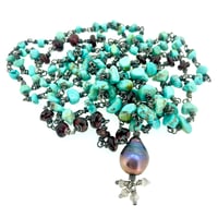 Image 1 of Kingman turquoise and garnet mala necklace