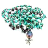 Kingman turquoise and garnet mala necklace