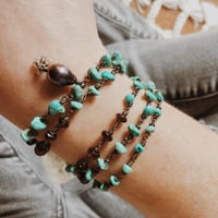 Image 3 of Kingman turquoise and garnet mala necklace