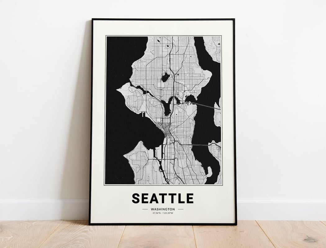 Seattle Map - Minimalist Modern Black and White USA City Map Poster ...