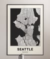 Carte de Seattle - Carte de la ville des États-Unis moderne minimaliste en noir et blanc Poster