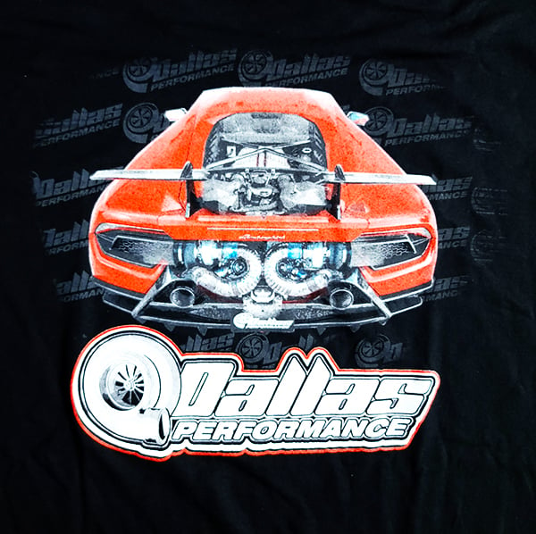Dallas Performance T-Shirts w/Rear Turbo View - Red Huracan - Red Outline