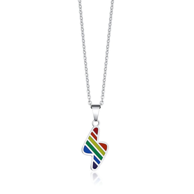 Rainbow Lightning Bolt Silver Pendant & Chain