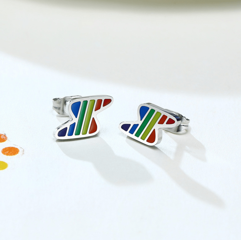 Rainbow Lightning Bolt Silver Pendant & Chain