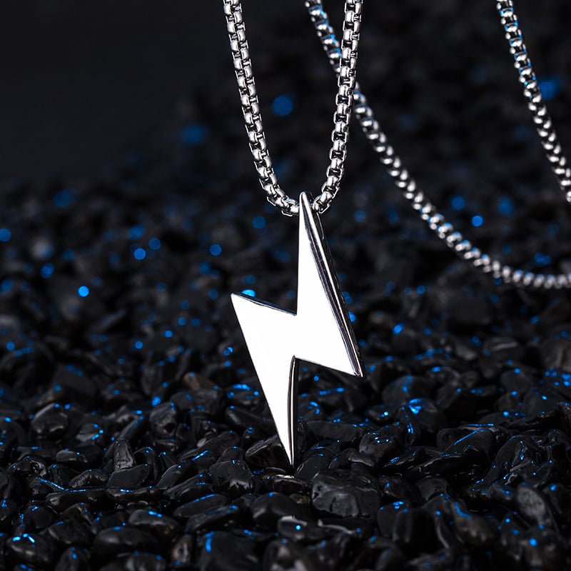 Heavy Lightning Bolt Silver Pendant & Chain BowieGallery