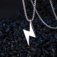 Image 1 of Heavy Lightning Bolt Silver Pendant & Chain