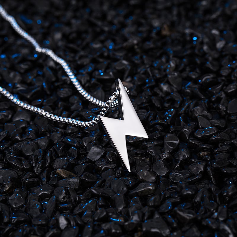 Heavy Lightning Bolt Silver Pendant & Chain
