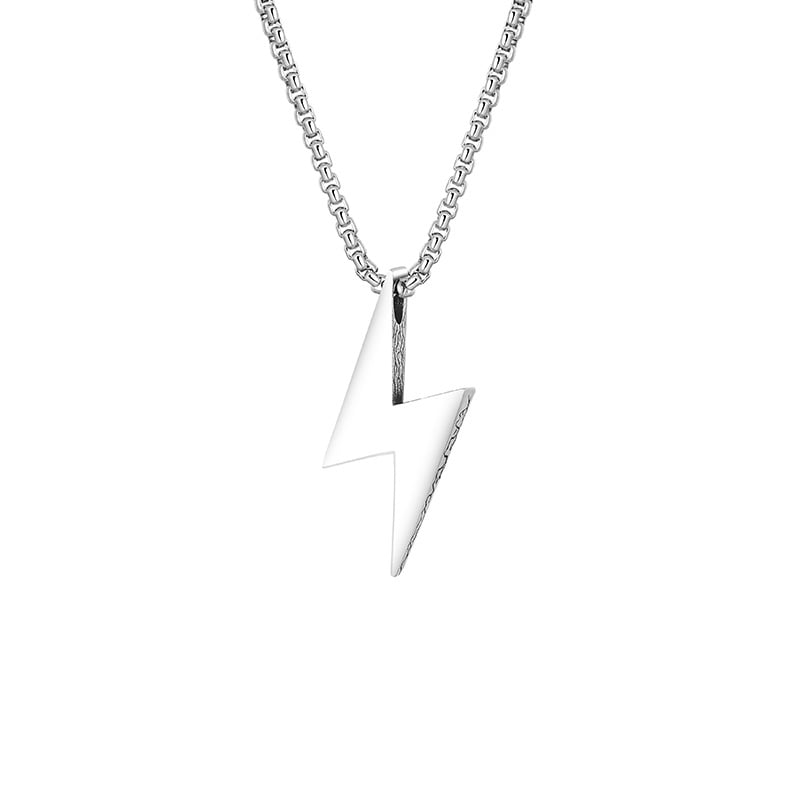 Heavy Lightning Bolt Silver Pendant & Chain