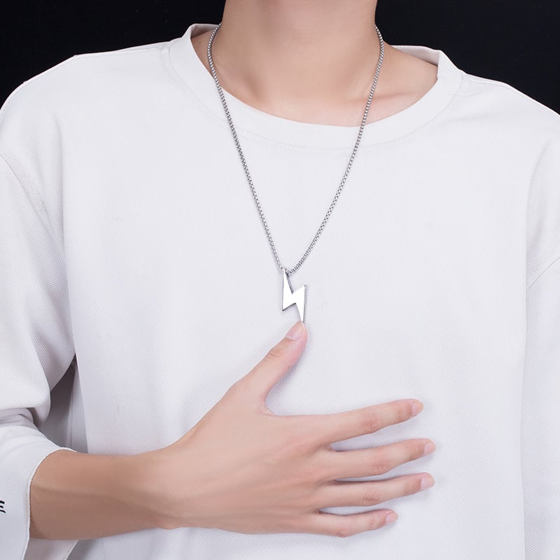 Heavy Lightning Bolt Silver Pendant & Chain