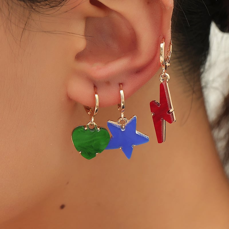 Red Acrylic Lightning Bolt Fashion Earrings