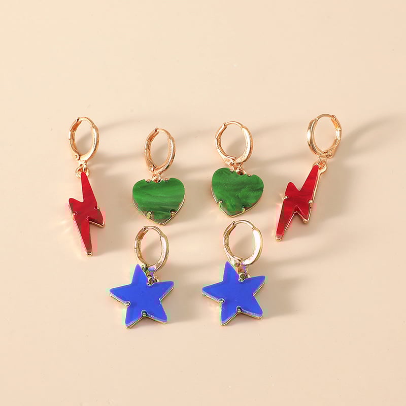 Red Acrylic Lightning Bolt Fashion Earrings