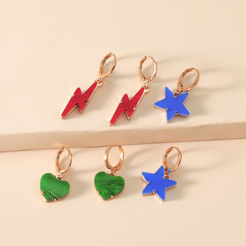 Red Acrylic Lightning Bolt Fashion Earrings