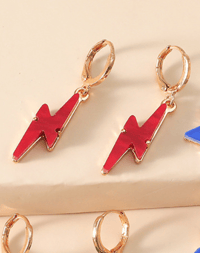 Image 1 of Red Acrylic Lightning Bolt Fashion Earrings 