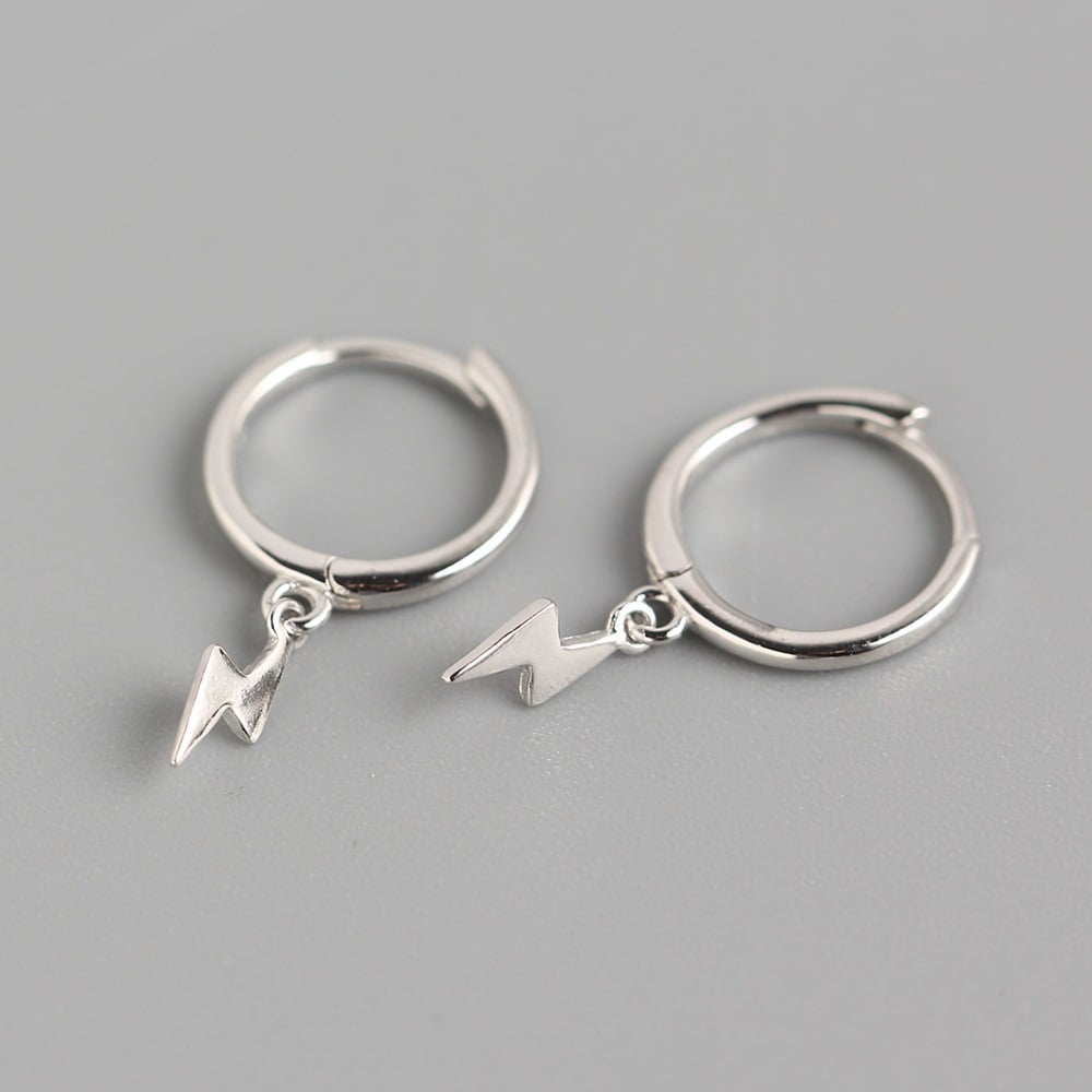 Lightning Bolt Droop Hoop Earrings (Silver 925)