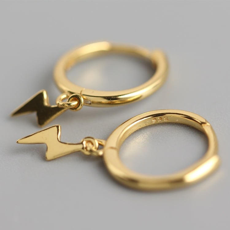 Lightning Bolt Droop Hoop Earrings (Silver 925)