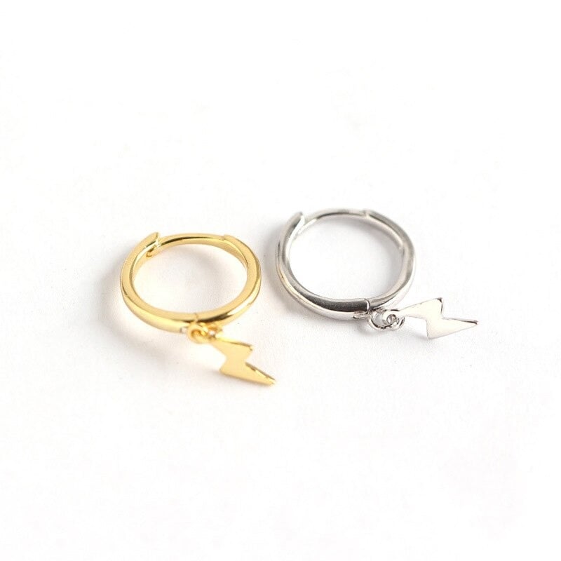 Lightning Bolt Droop Hoop Earrings (Silver 925)