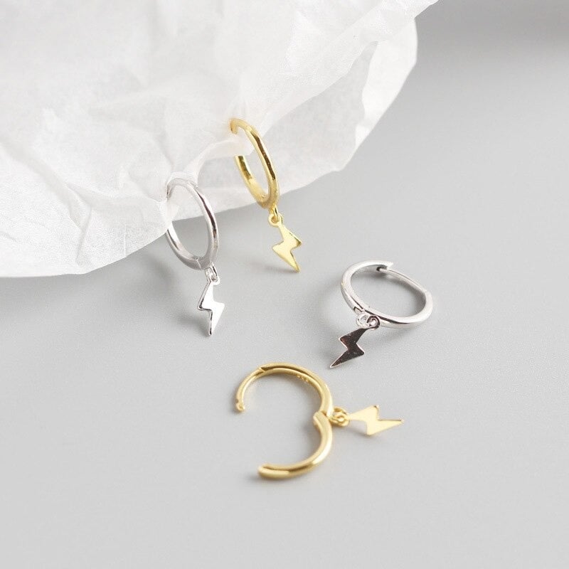 Lightning Bolt Droop Hoop Earrings (Silver 925)