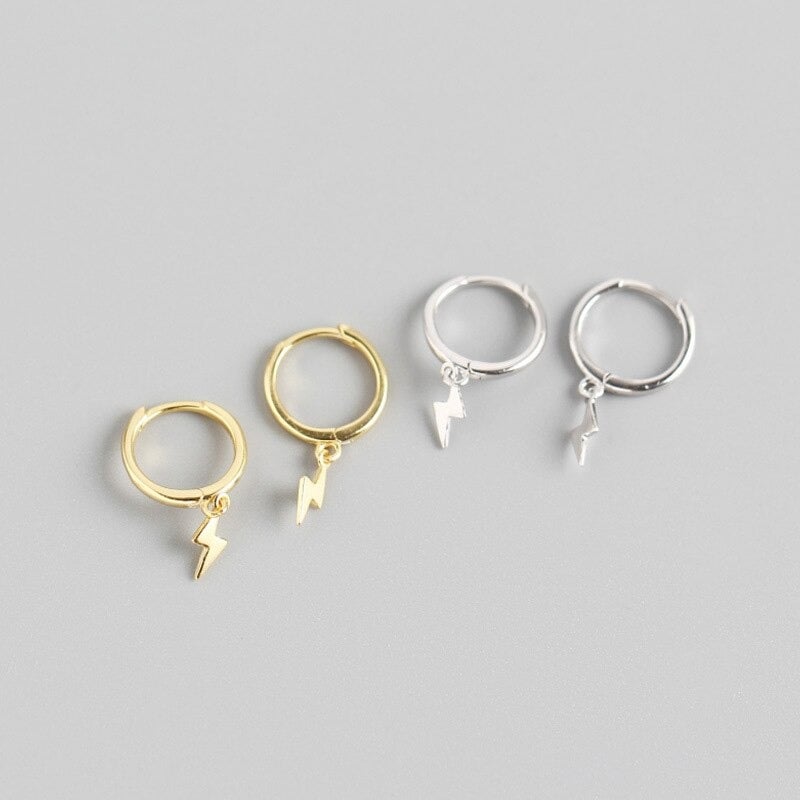 Lightning Bolt Droop Hoop Earrings (Silver 925)