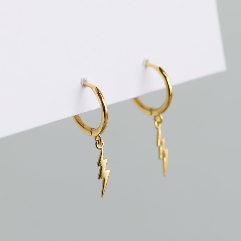 Lightning Jagged Bolt Droop Hoop Earrings (Silver 925)