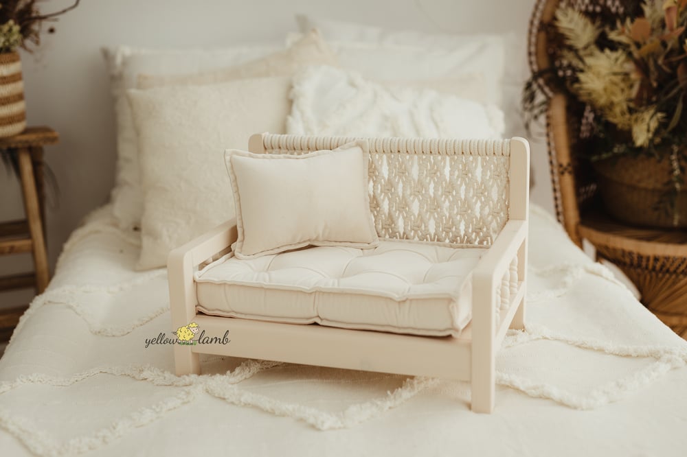 Image of « cream bench with two sided mattress, two pillows and headband- pre order »