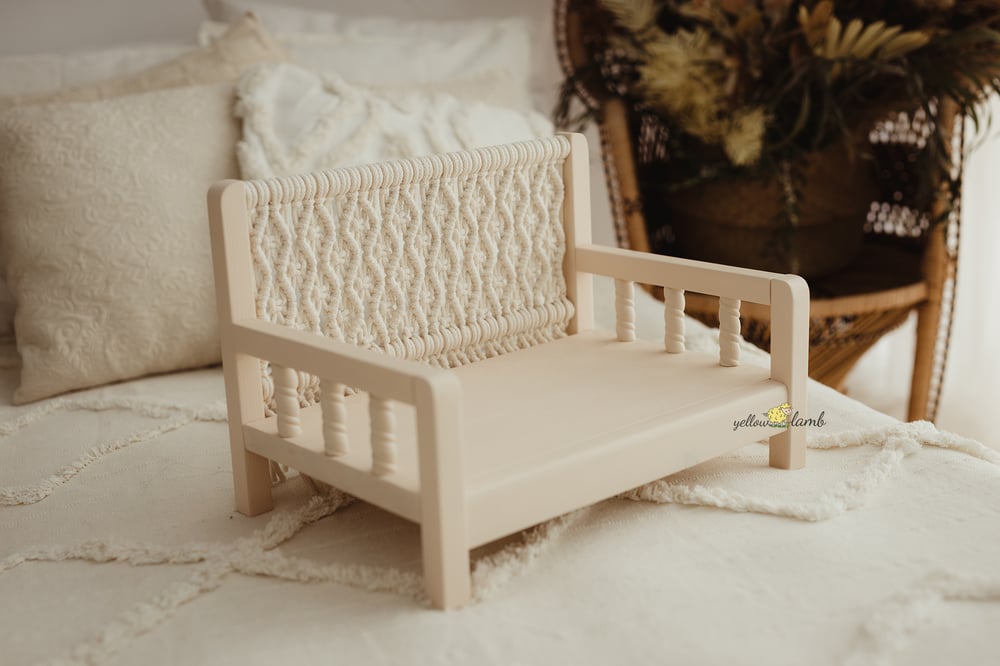 Image of « cream bench with two sided mattress, two pillows and headband- pre order »
