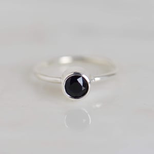 Image of Dark Blue Sapphire star cut classic silver ring